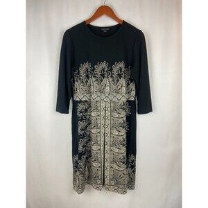 J. Jill Wearever Collection Size M 3/4 Sleeve Paisley Shift Dress Black Stretch